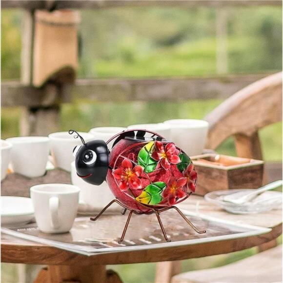 Solar Lantern, Waterproof LED Solar Lights Outdoor Ladybug Decorative Tabletop - Picture 2 of 8